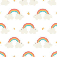 Seamless pattern with rainbow. Vector illustration. For card, posters, banners, printing on the pack, printing on clothes, fabric, wallpaper.	