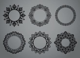 Set of decorative frames Elegant vector element for design in Eastern style, place for text. Floral black and gray borders. Lace illustration for invitations and greeting cards
