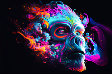 Vibrant color monkey illustration. Generative ai.
