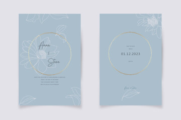 wedding design invitation template magnolia simple minimalist silhouette in blue pastel robin egg blue and white