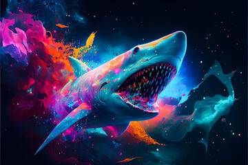 Vibrant color shark illustration. Generative ai.