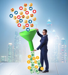 Social network monetization concept with businessman