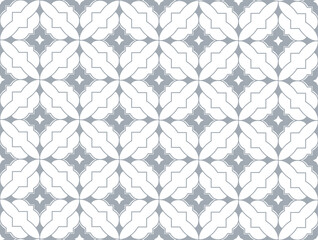 Abstract geometry pattern in Arabian style. Seamless vector background. White and gray graphic ornament. Simple lattice graphic design.