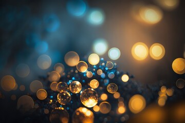 blue and golden Christmas lights bokeh background, Generative ai