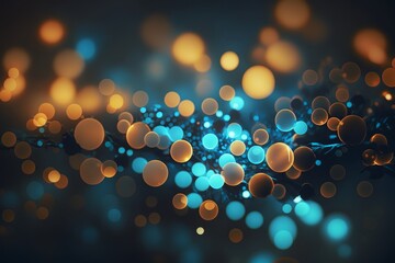 blue and golden Christmas lights bokeh background, Generative ai