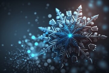 Christmas background with glitter snowflakes, bokeh and magic blue lihgt, Generative ai