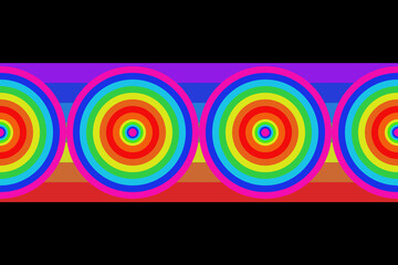 Obraz premium Rainbow circle and stripes with black background. LGBTQ+ pride month concept. Symbol of transgender. LGBT wallpaper.
