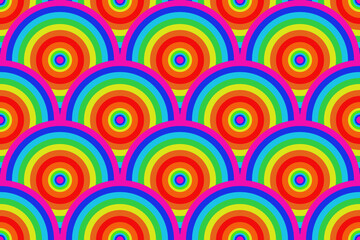 Fototapeta na wymiar Pride month. seamless pattern with colorful circles.Rainbow curve background. LGBTQ+ concept for pride month. Illustration circle with rainbow colorful pattern.