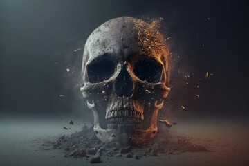 old skull turning in dust particles, Generative ai