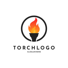 Elegant Circle Torch, Torchlight Fire Flame logo design inspiration