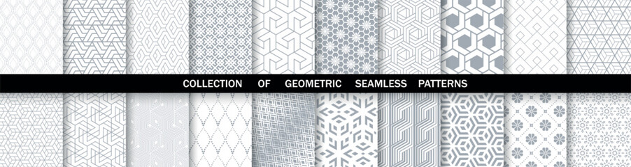 Geometric set of seamless gray and white patterns. Simpless vector graphics.