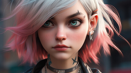 Fototapeta premium Close-up portrait of a teenager girl in anime style. Created using generative AI