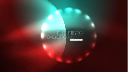 Neon glowing circles, magic energy space light concept, abstract background wallpaper design