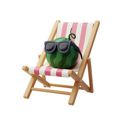 3d beach chair with watermelon summer holiday time to travel concept