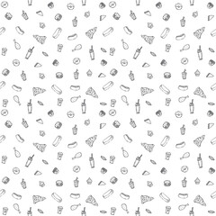 Seamless fast food pattern. fast food background. Doodle fastfood icons. Drawn food pattern