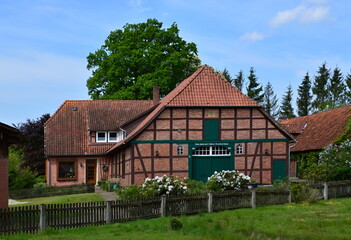 Fototapeta na wymiar Historical Farm in Spring in the Village Düshorn, Lower Saxony