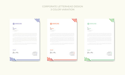 Corporate modern business letterhead in abstract design with 3 color theme variation
