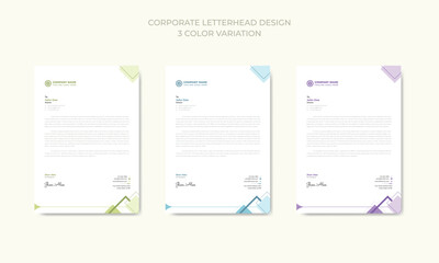 Corporate modern business letterhead in abstract design with 3 color theme variation