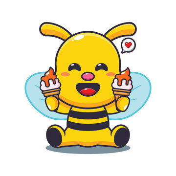 bee with ice cream cartoon vector illustration.