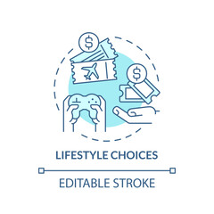 Lifestyle choices turquoise concept icon. Leisure activity. Travel cost. Spending money. Personal budget abstract idea thin line illustration. Isolated outline drawing. Editable stroke
