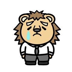 ライオンを擬人化した会社員　悲しい　全身

