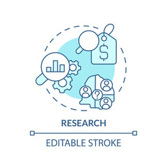 Research turquoise concept icon. Financial advisor. Consumer price index. Online tool. Living wage. Calculate money abstract idea thin line illustration. Isolated outline drawing. Editable stroke