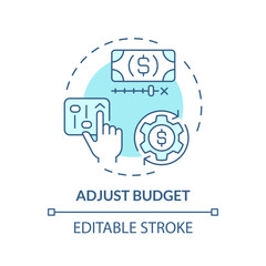 Adjust budget turquoise concept icon. Increase income. Financial goal. Reduce cost. Cutting expenses. Manage finance abstract idea thin line illustration. Isolated outline drawing. Editable stroke