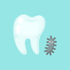 Tooth with bacteria, cute colorful vector icon illustration
