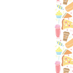 fast food background with place for text. Doodle fastfood icons. Drawn food illustration