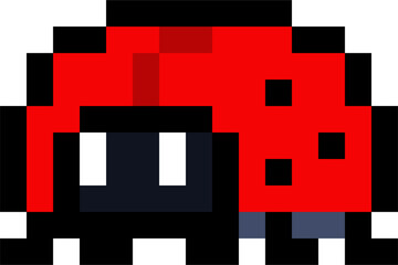 Cute red 8 bit lady bird or bug - isolated png