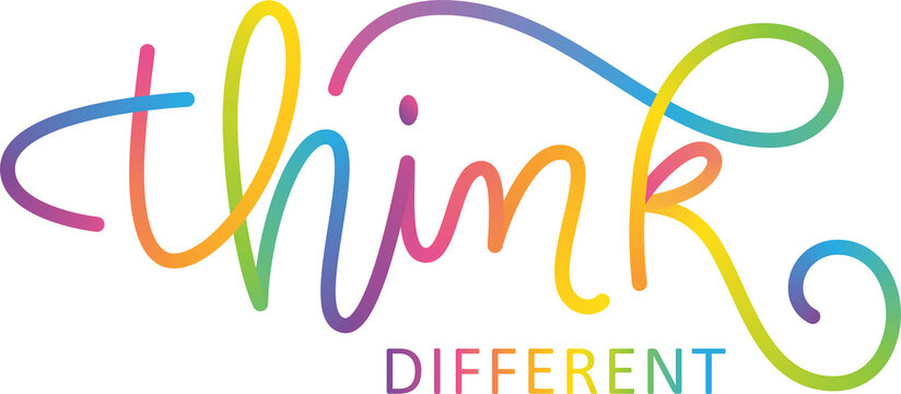 Naklejki THINK DIFFERENT monoline calligraphy banner with colorful gradient on transparent background