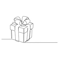 one line drawing continuous design of gift box isolated on white background.