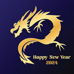 Chinese New Year 2024, the year of the Dragon, red and gold line art characters, simple hand-drawn Asian elements with craft (Chinese translation: Happy Chinese New Year 2024, year of the Dragon)