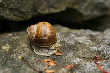close-up shot of a snail on stone