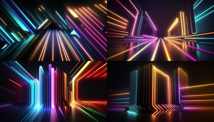 3d render abstract background colorful neon lines generative Ai