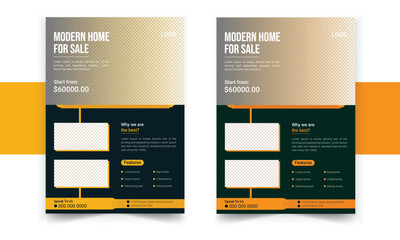 Fototapeta na wymiar Real estate A4 home sale flyer bundle design template