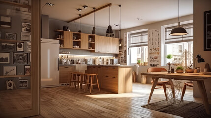 3D rendering Kitchen Concept: A Stylish and Inviting Space for Modern Living and Relaxation, with Contemporary Design Elements, modern Ambiance, and Superior Comfortable interior design