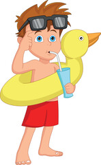 boy with inflatable ring and drink