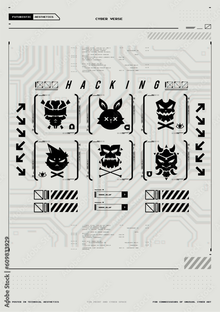 Poster cyber culture, cyberpunk futuristic poster. programming and virtual environments. hacking, modern fl