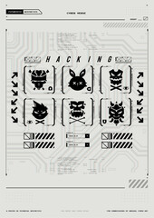 Cyber culture, Cyberpunk futuristic poster. programming and virtual environments. hacking, Modern flyer for web and print. Tech Abstract poster template with HUD elements