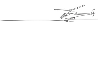 Line art, helicopter. Isolated copter one line continuous outline vector illustration. 