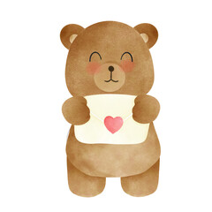Cute Teddy Bear With Envelope And Heart