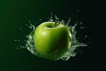 Portrait green apple with water splash AI Generative