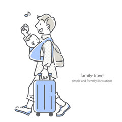 楽しい家族旅行　シンプルでお洒落な線画イラスト