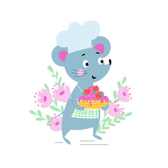 Cute mouse chef cartoon illustration
