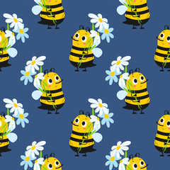 Seamless background with cute bee