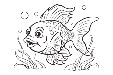 Fotobehang Coloring Pages for Kids, Fish Vector Coloring Pages © Juwel