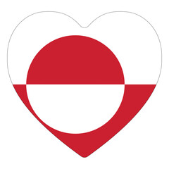 Flag of Greenland in heart design shape . Greenland flag in heart design shape 