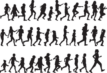 Group of people running, conceptual silhouettes.	 - 609835525