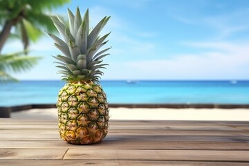 Portrait pineapple fruit on the wooden table with light exposure AI Generative